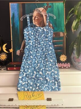 Vintage Y2K Jones New York Signature Floral Sundress Blue White Size 4 Cotton